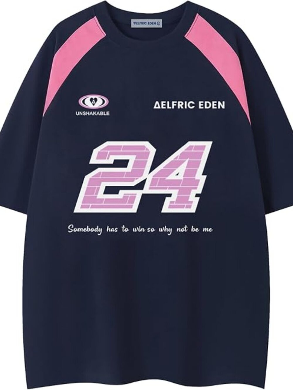 Aelfric Eden Navy & Pink Graphic Racecar T-Shirt Unisex Size M Y2K